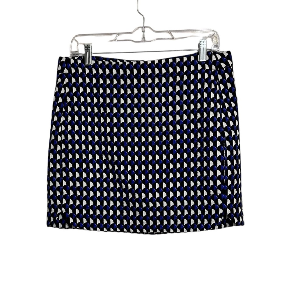 J. Crew Mini Skirt, Jet Set, Retro Geometric Design, black/white/blue, Size 8